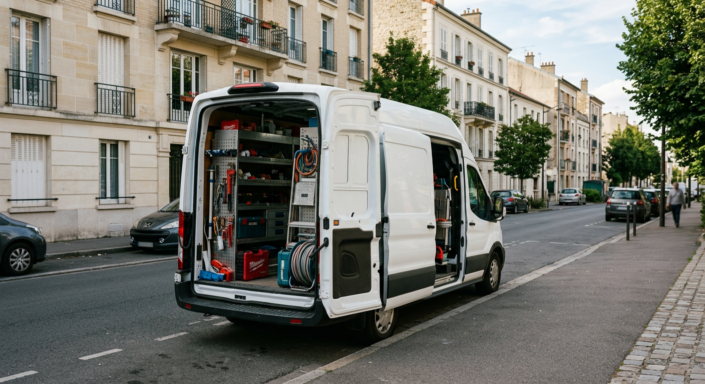 Camionnette plombier Allo Plombier Châtillon en intervention dans les Hauts-de-Seine